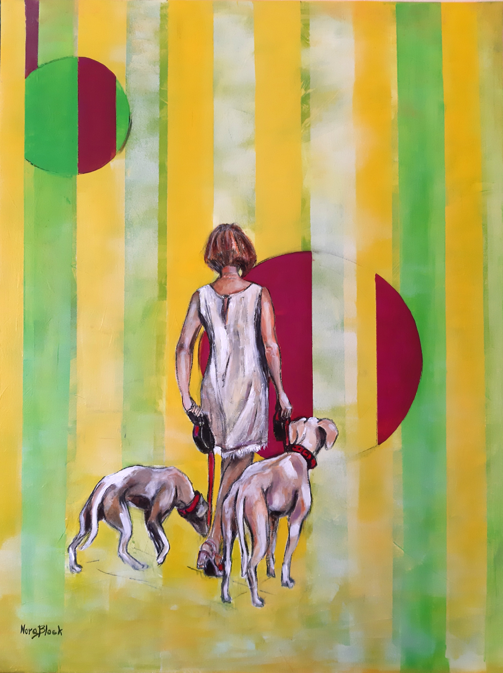 "Lady with dogs", 70 x 50 x 2 cm, Acryl auf Leinwand, 2020